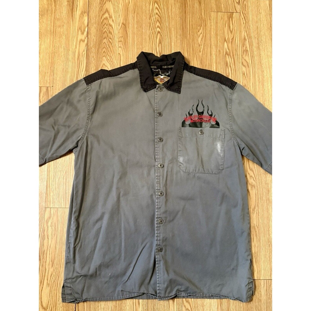 Harley Davidson Button Down Flame‎ Decoration Shirt M Men's Front Back Graphic D